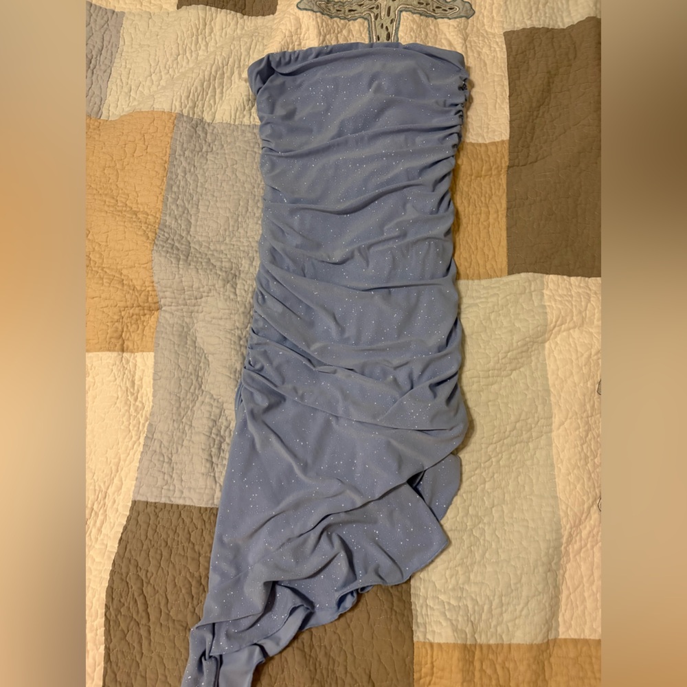 Windsor Light Blue Strapless Ruched Sparkle Dress